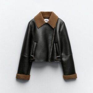 Zara shearling lined leather biker jacket 2949/221